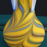 Vase coloré jaune pâte de verre années 1980