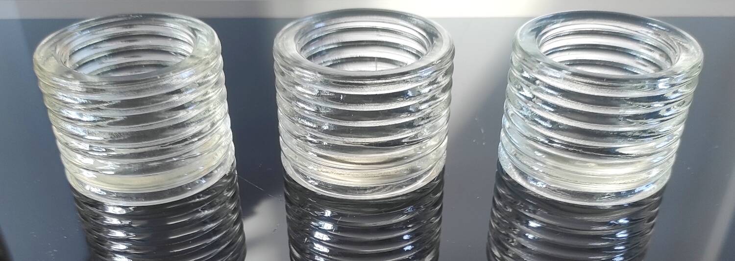 Set of 3 vintage ribbed pressed glass candle holders – 1970s