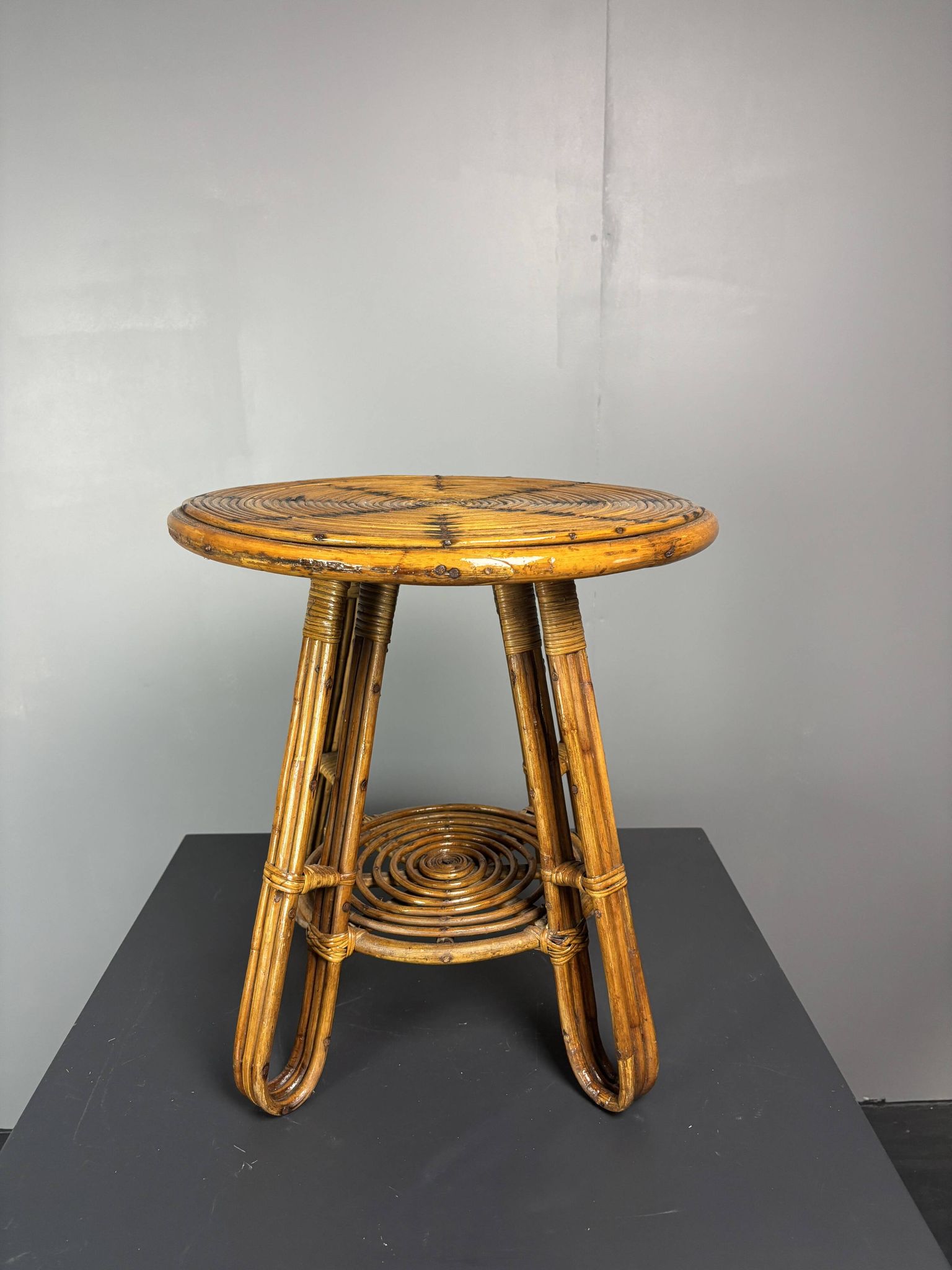 Mid-Century Italian pencil reed rattan side or occasional table, ca 1950s