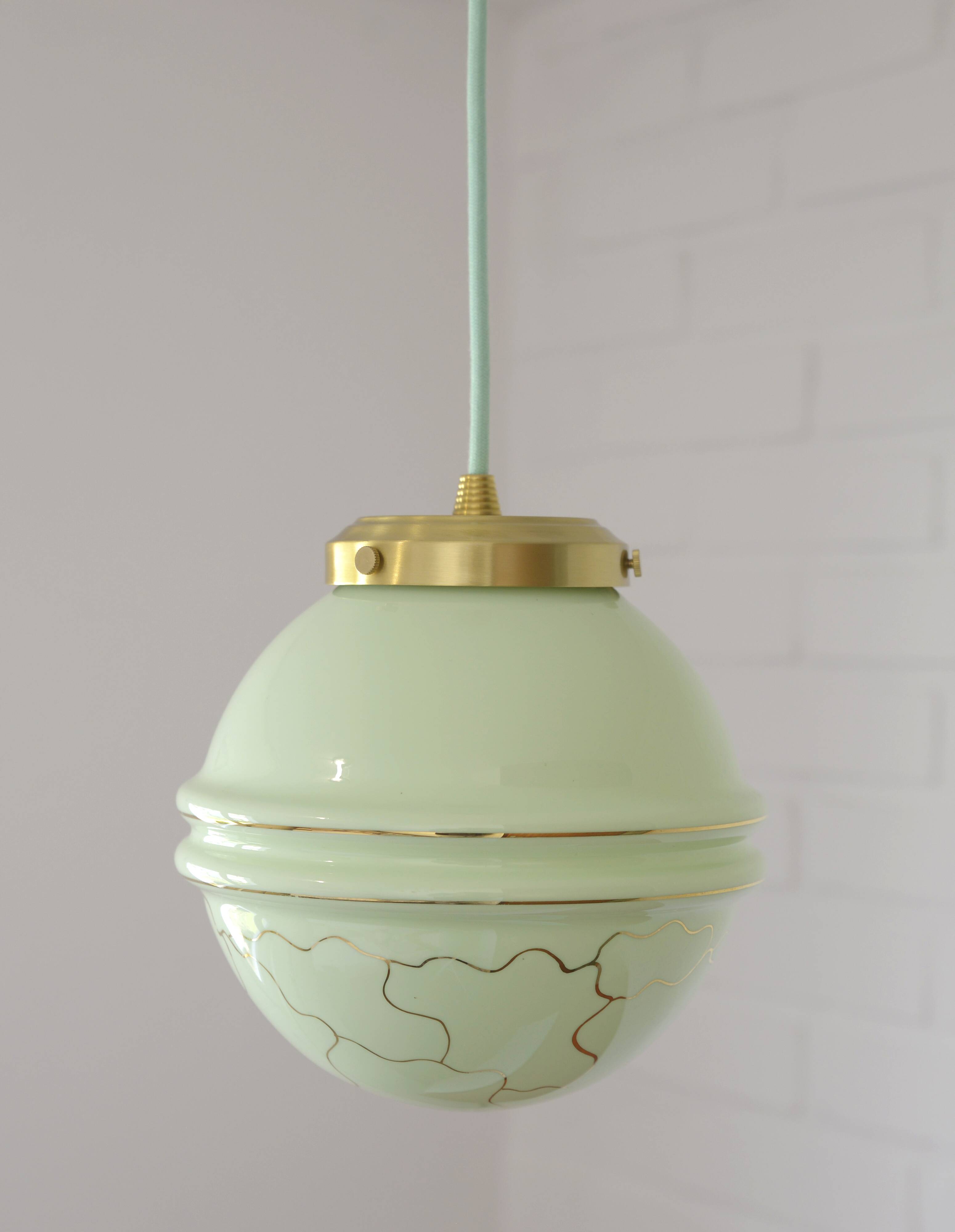 Art Deco Redesign Antique Mint Green Pendant Light Hanging Lamp 1930's