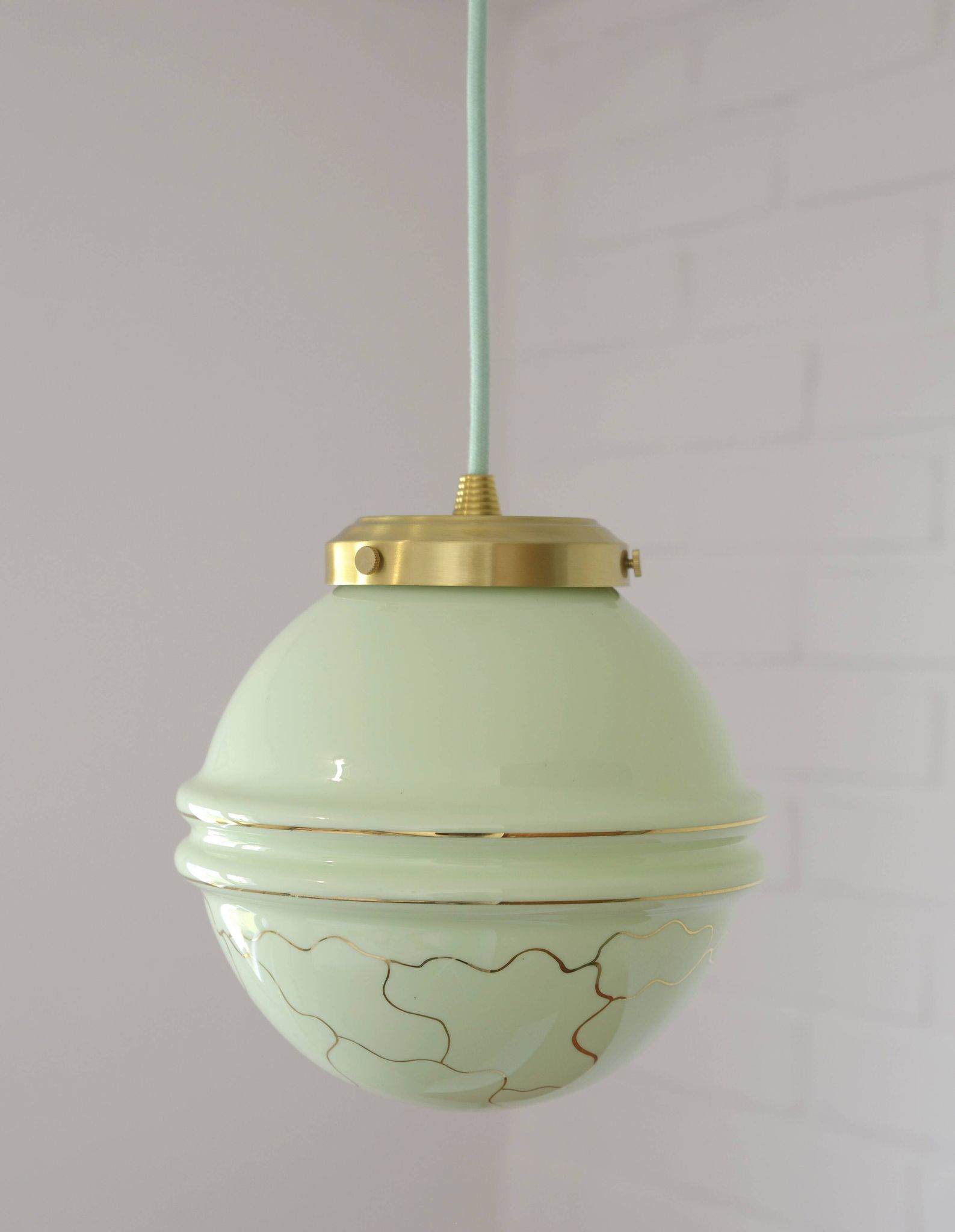 Suspension Art Déco Redesign Antique Vert Menthe Lampe Suspendue Années 1930