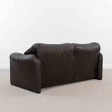 Brown leather 2-seater sofa Cassina Maralunga by Vico Magistretti