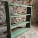 Vintage open pine shelf, original sage green paint, circa 1900–1930.
