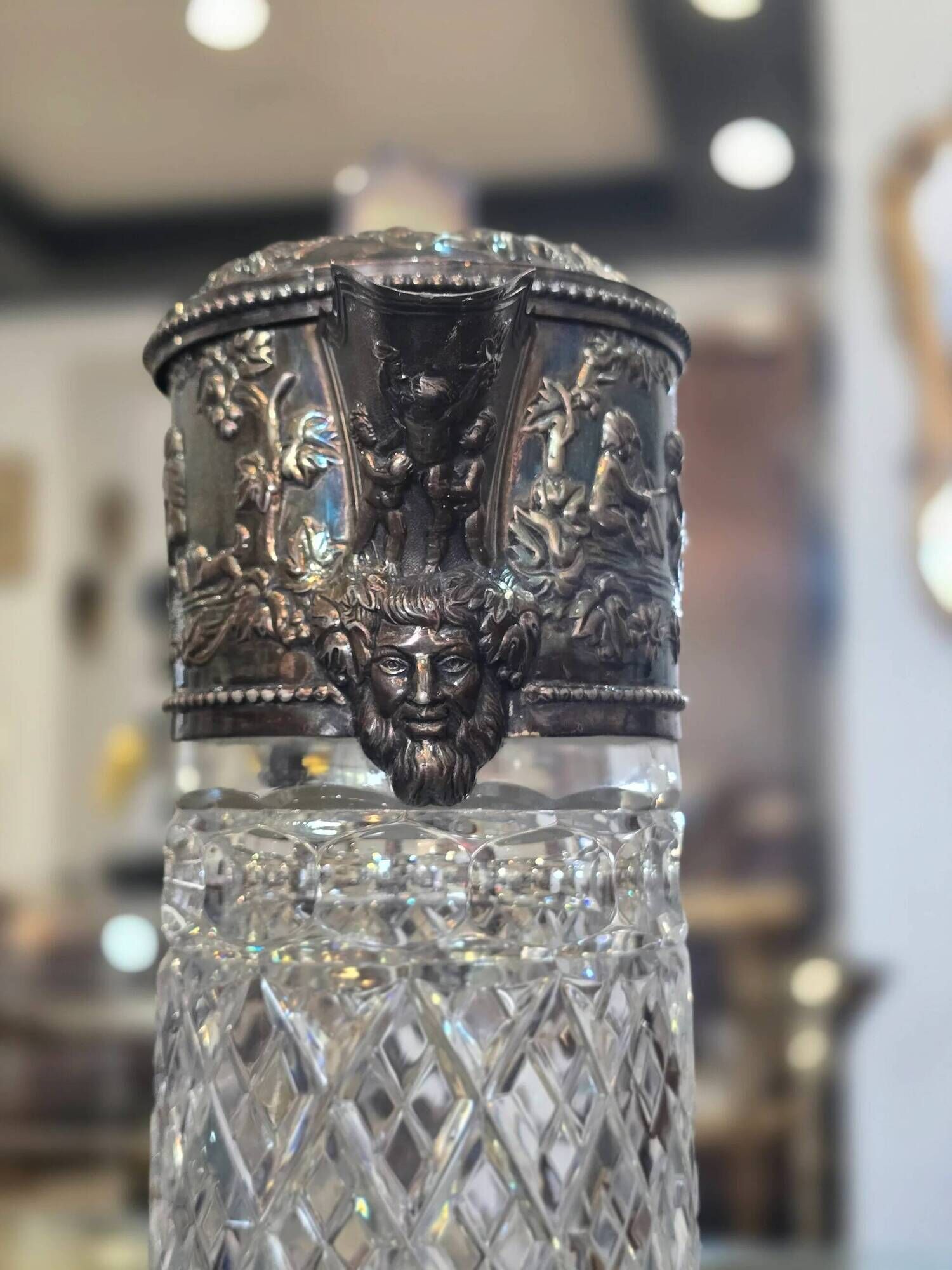 Important cut crystal wine carafe and solid silver 925/1000, Topázio house.