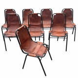8 "Les Arcs" chairs by Charlotte Perriand - Vintage hotel branding