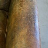 Fauteuil à roulettes anglais en cuir de vachette vert antique