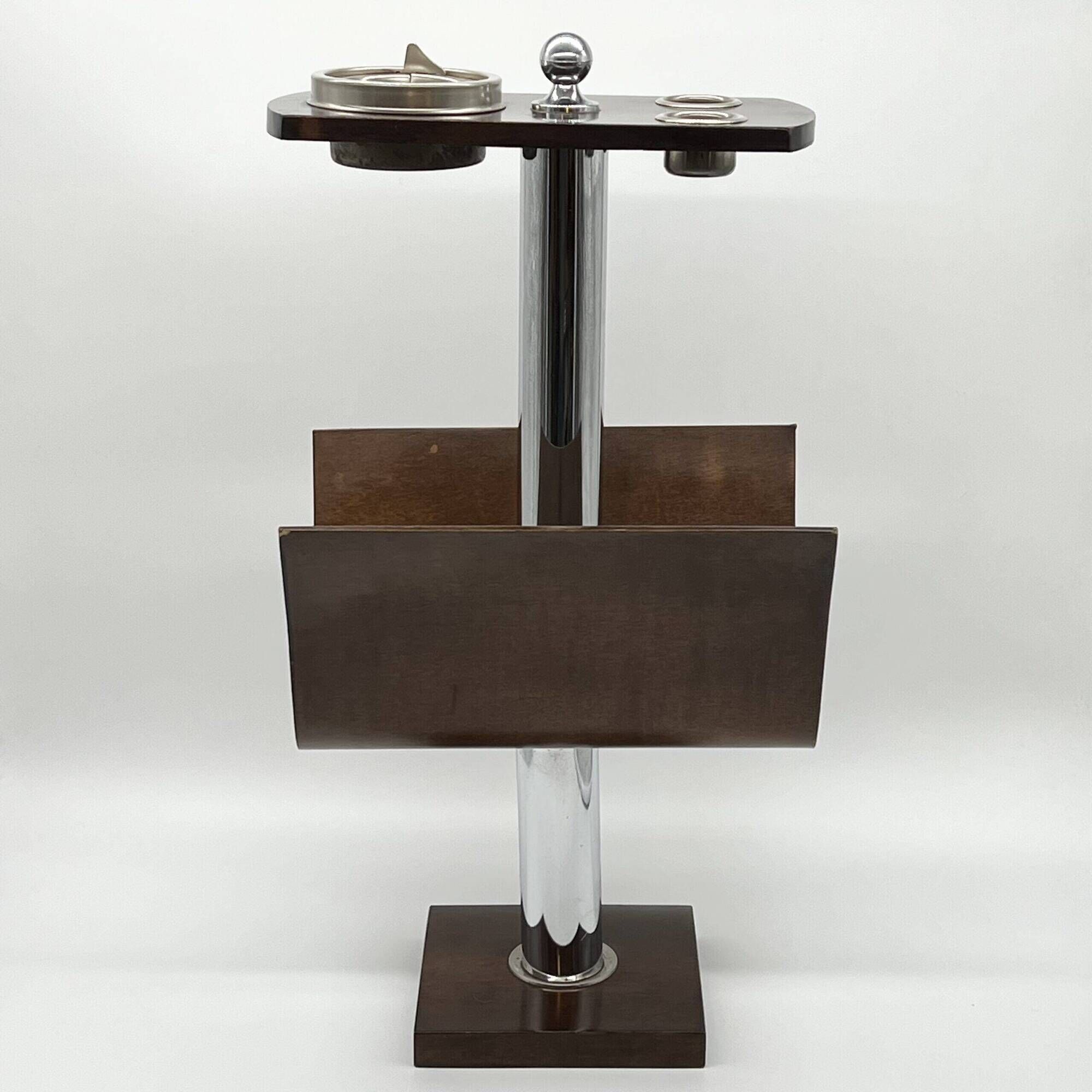Magazine rack "Servizio da fumo" wood/metal — Italy, 1970s