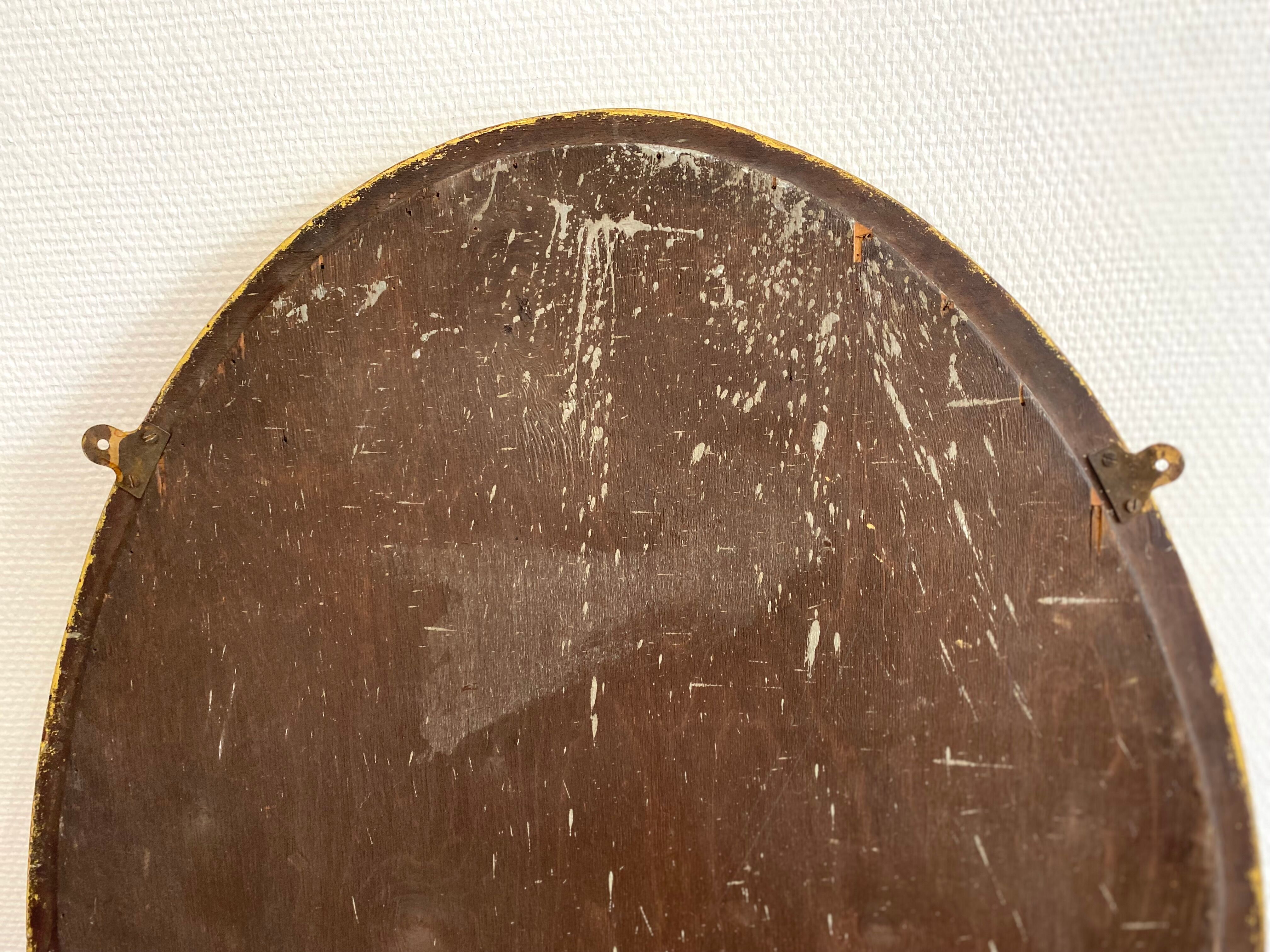 XXth oval mirror, gilded wood trumeau, beveled ice, vintage medallion mirror
