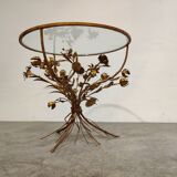 Vintage gilt metal flower side table, italy 1960