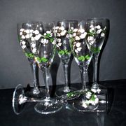 Perrier Jouet set of 6 Anemone Cuvée Belle Epoque champagne flutes in Gallé enamelled crystal
