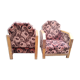 Pair club art deco armchair, carved wood structure, period 1930/50