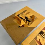 Table basse gigogne marqueterie géométrique design italien vintage