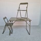Table and 2 sturdy army khaki folding chairs