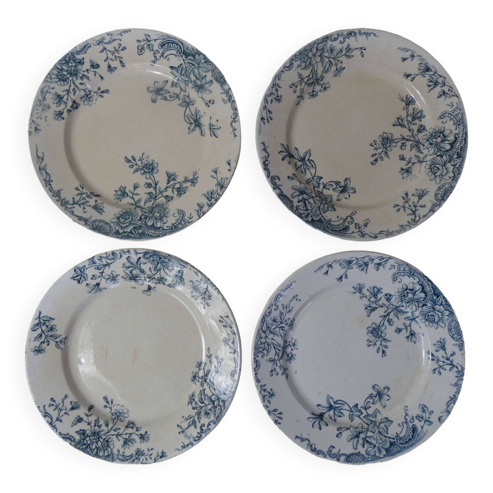 Terre de fer 4 assiettes plates fleurs althaea