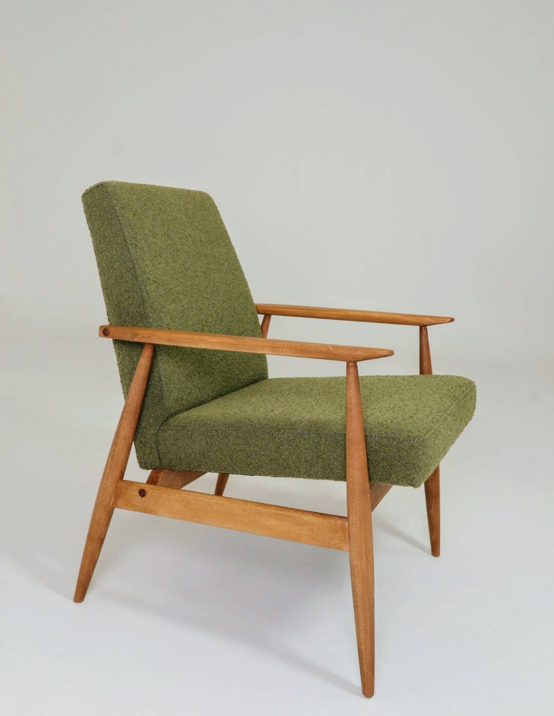 Vintage wild green bouclé armchair design by H.Lis
