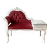 Fauteuil liseuse Louis XVI bois blanc et velours rouge