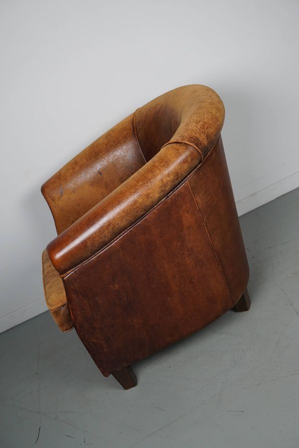 Fauteuil club vintage en cuir couleur cognac, pays-bas