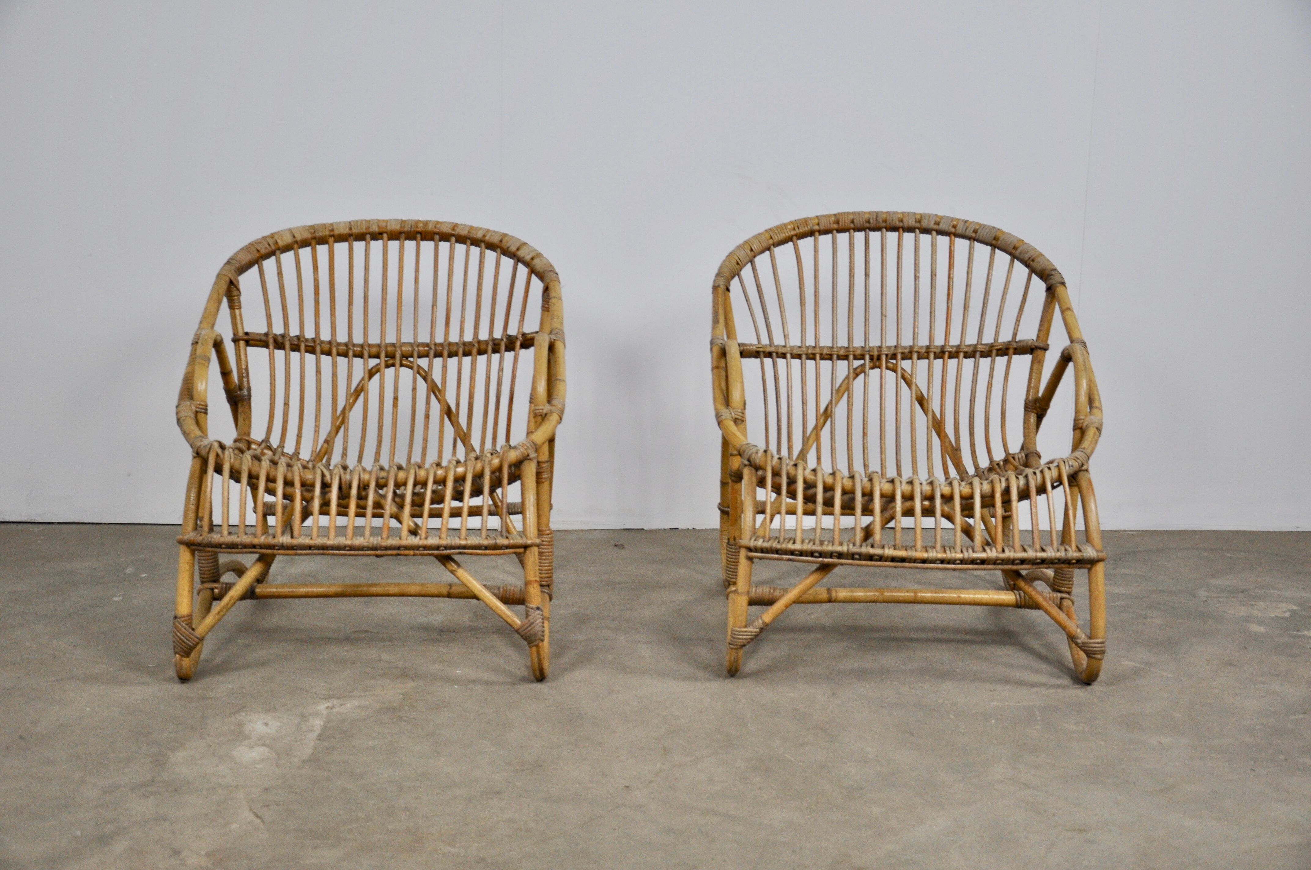 1960s pair of rattan armchairs