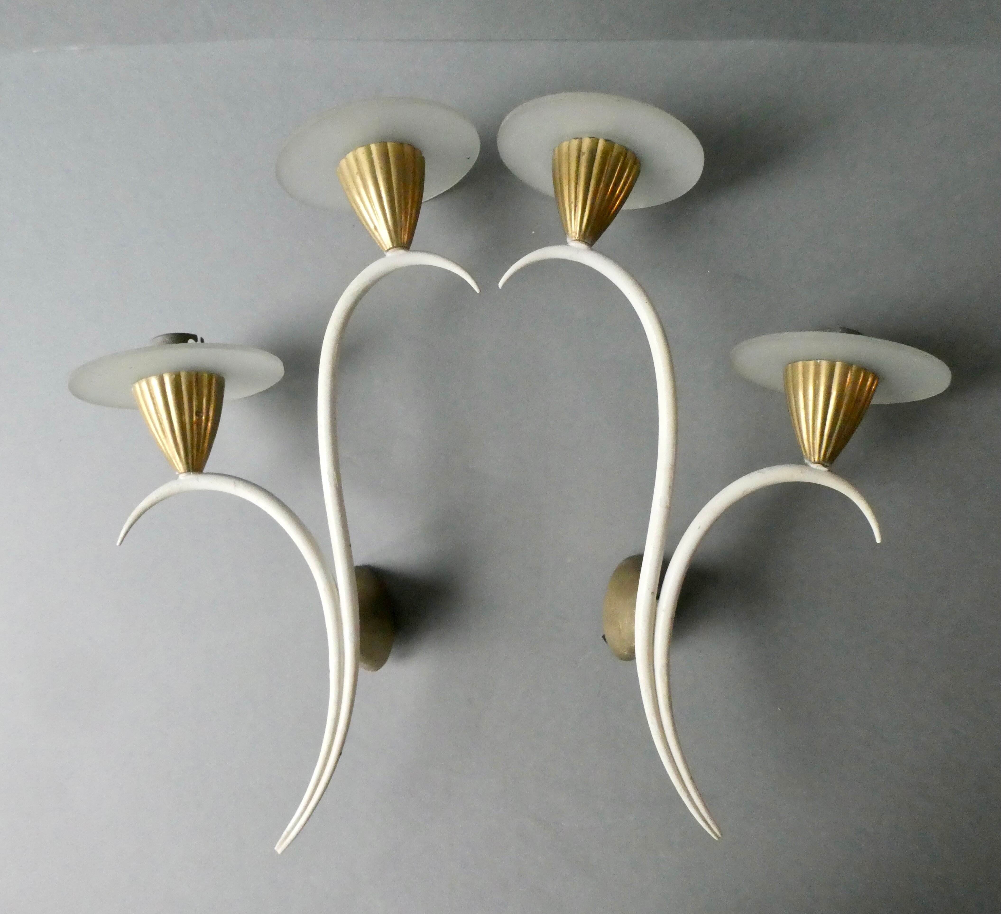 Pair of metal and glass sconces, 50s
