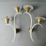Pair of metal and glass sconces, 50s
