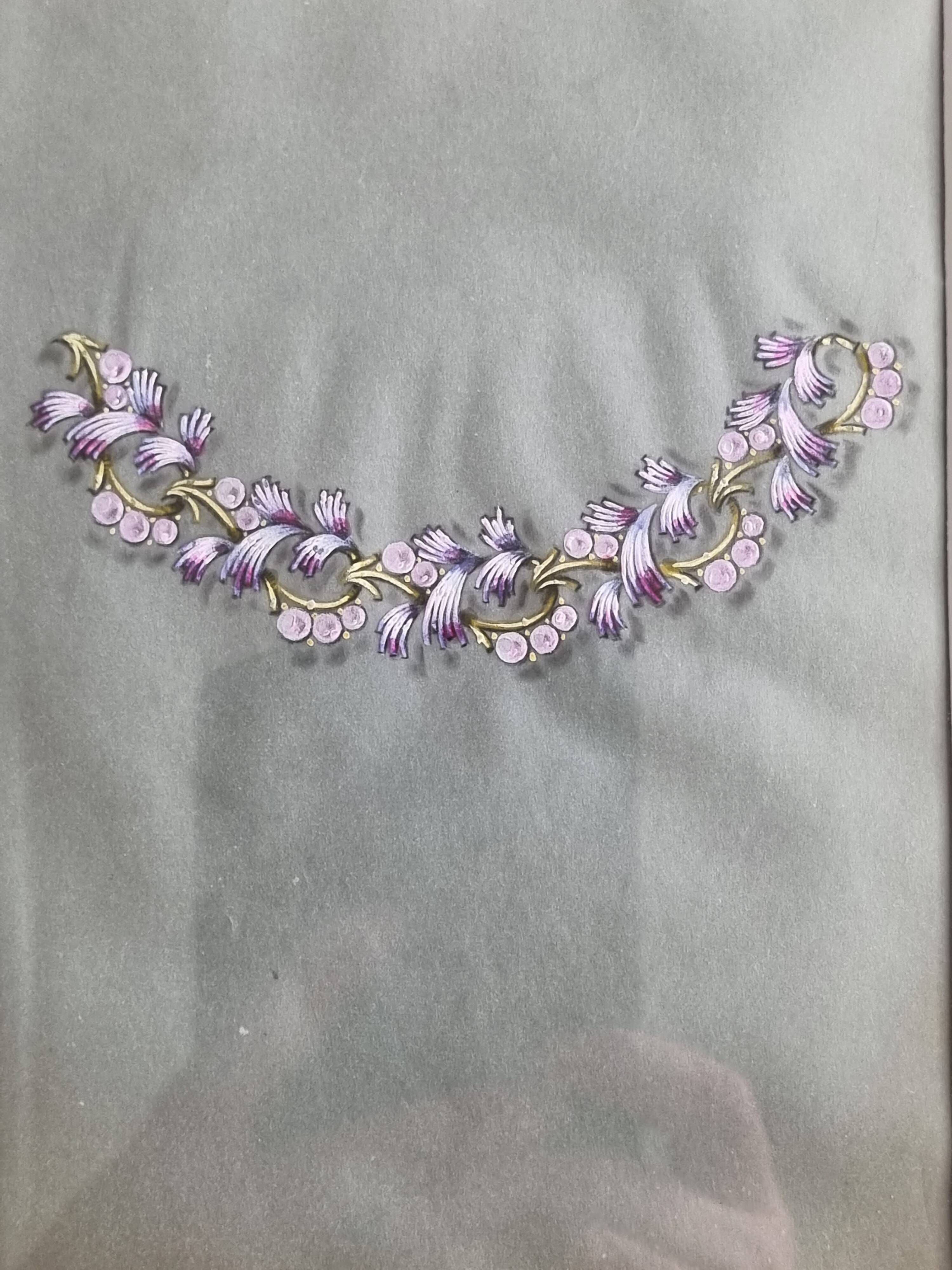 Art Deco Gouache 1930 – Framed Floral Necklace Prototype 23×28 cm