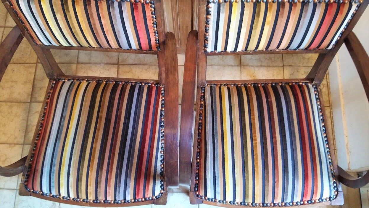 Pair of bridge armchairs from the 50s restyled for English boudoir