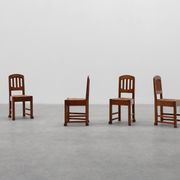 Set of 4 Early Art Deco Oak & Wicker Dining Chairs, Belgium, 1915