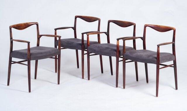 Mid-Century Scandinavian Armchairs in Rosewood by Kai Lyngfeldt-Larsen, 1960s, Set of 4