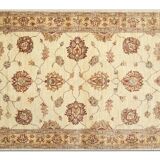 Handmade Cream Wool Rug, Traditional Floral Carpet for Bedroom Living Room