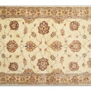 Handmade Cream Wool Rug, Traditional Floral Carpet for Bedroom Living Room