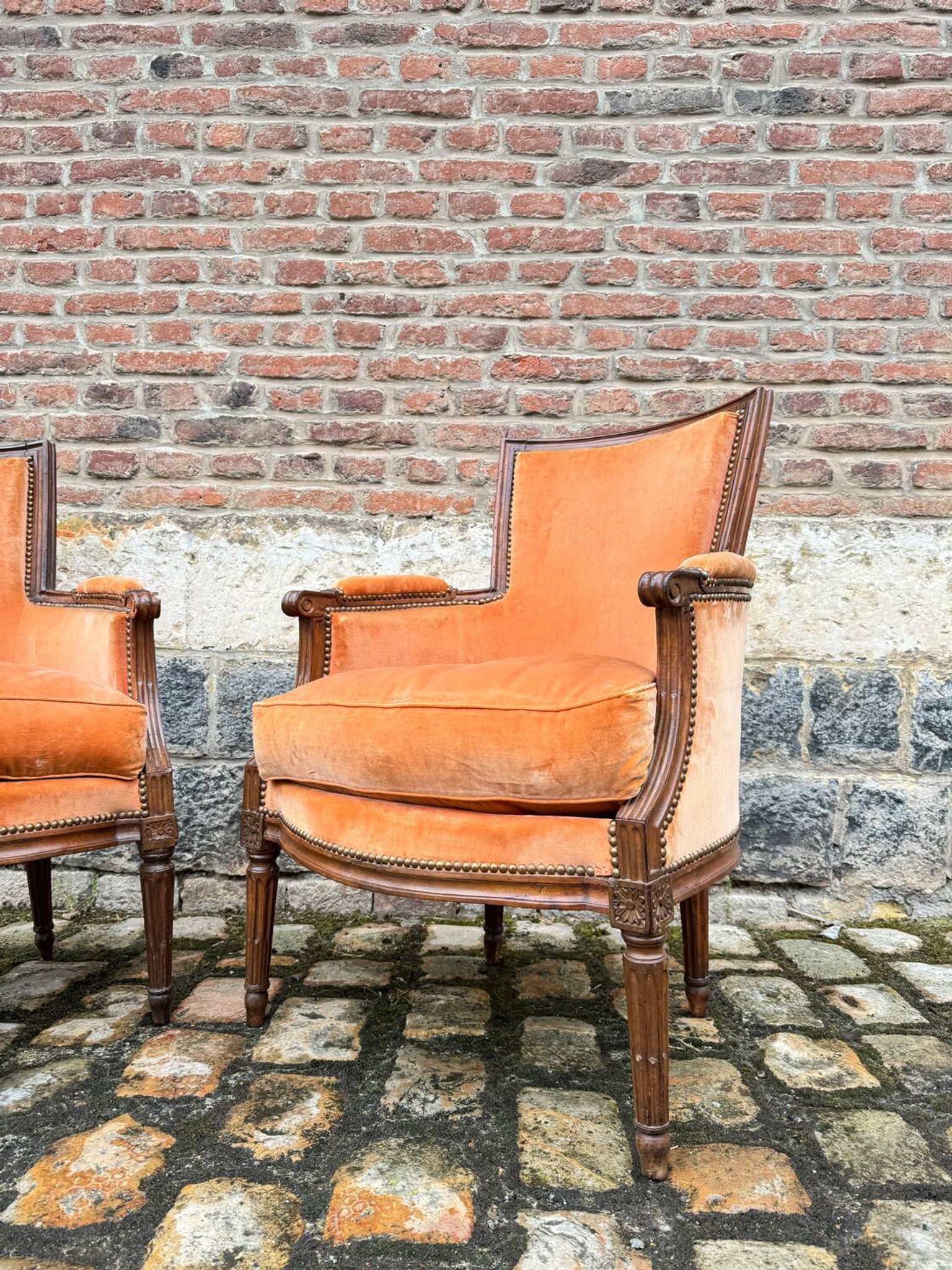 Pair Of Bergères Trapeze Backrest In Walnut Louis XVI XVIII Eme Century