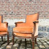Pair Of Bergères Trapeze Backrest In Walnut Louis XVI XVIII Eme Century