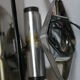 Pair of smoked glass and vintage chrome wall lamps