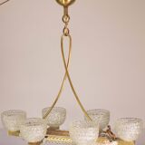 Art Decò Seguso Oval Mid-Century Six- Light Murano Glass and Brass Chandeli