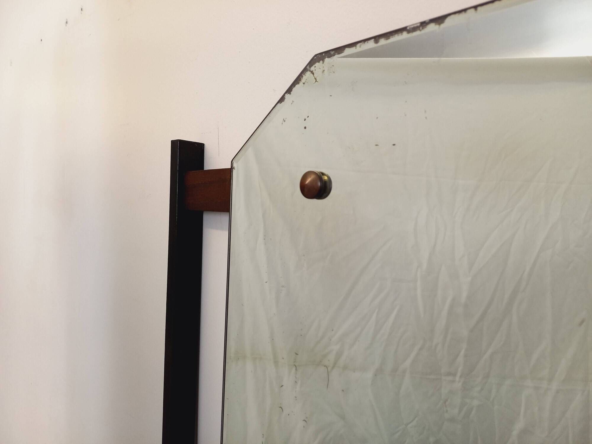 Vintage Italian hall cabinet with mirror and teak shelves