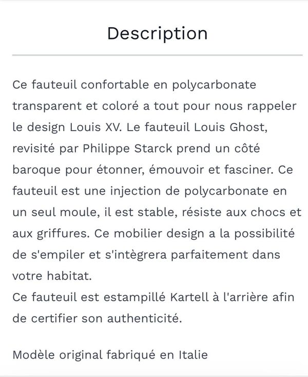 4 chaise Kartell Louis Ghost