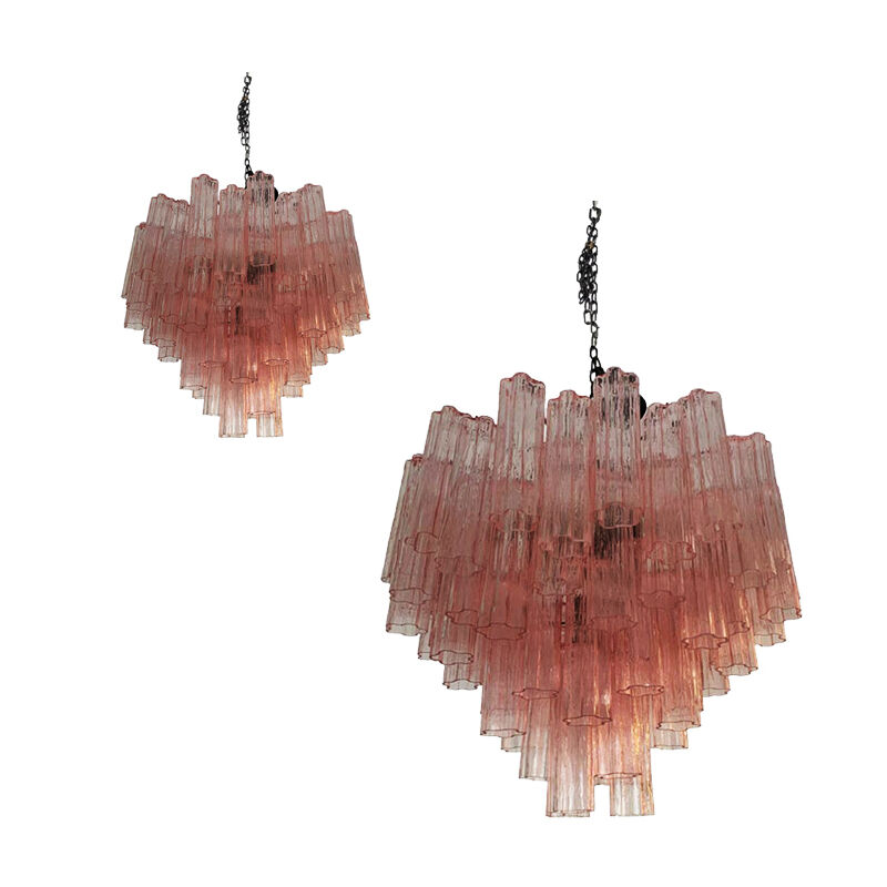 Murano Style Glass Sputnik Chandelier Pink and Brunito Metal Frame, Set of 2 or Pair of Chandelier