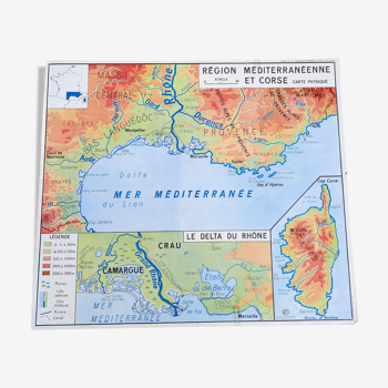 Affiche carte scolaire Région méditerranéenne et Corse Massif central