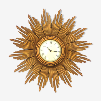 Golden vintage sunburst clock made in the 50