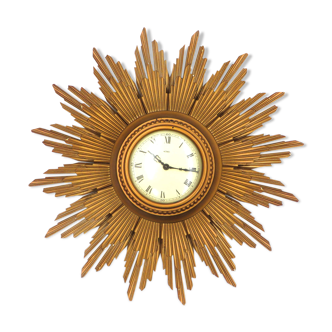 Golden vintage sunburst clock made in the 50