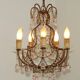 Vintage Italian 5 Arm Gilded Metal Cage Chandelier Beads &Pink Murano Drops