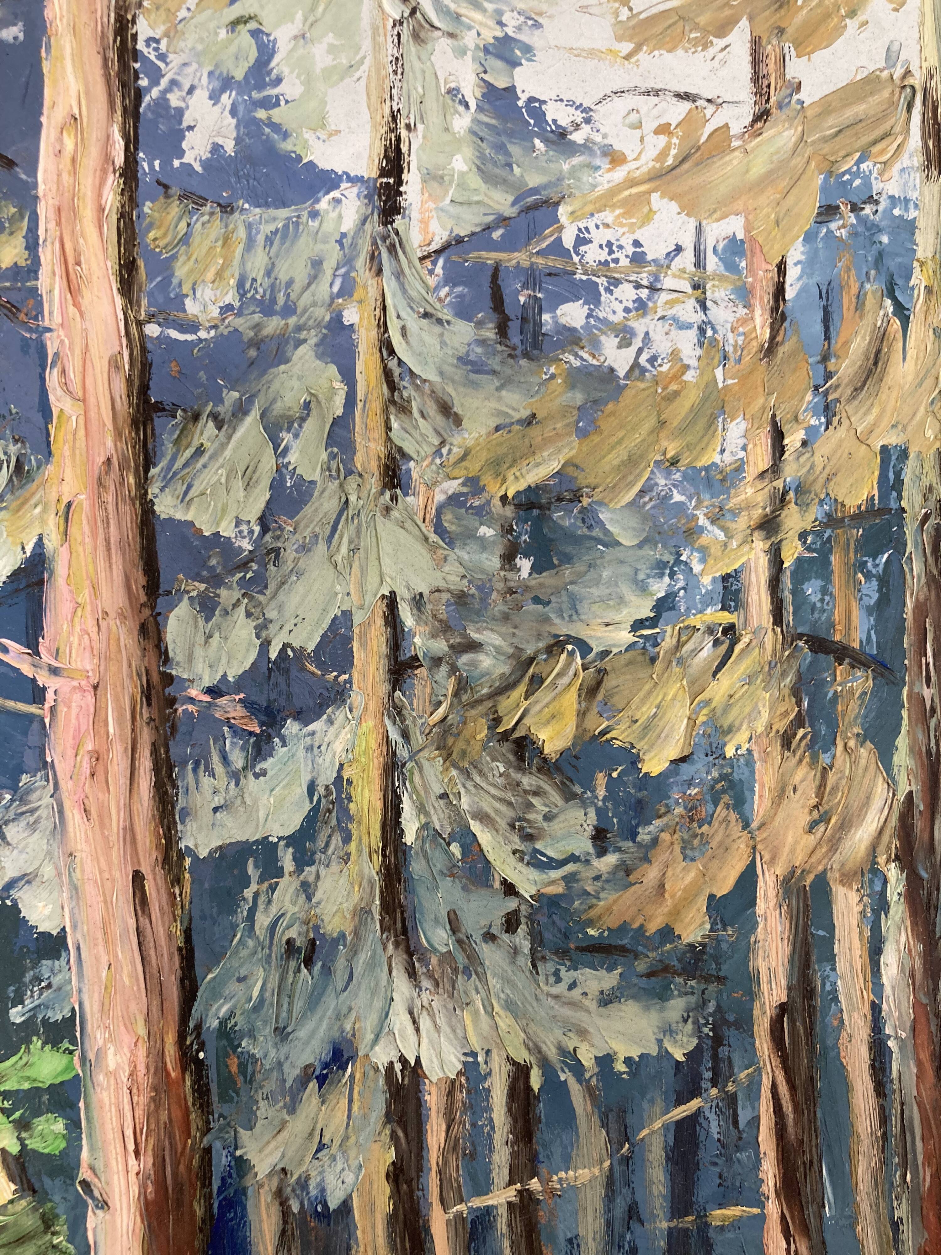 Huile sur panneau forêt vintage
