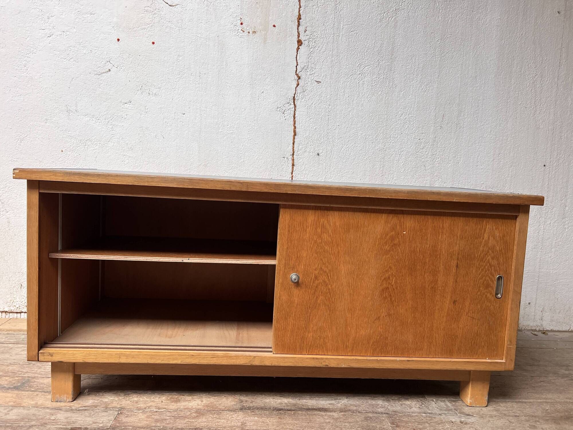 Vintage TV / hi-fi cabinet sideboard - oak - 50/60 - French modernist