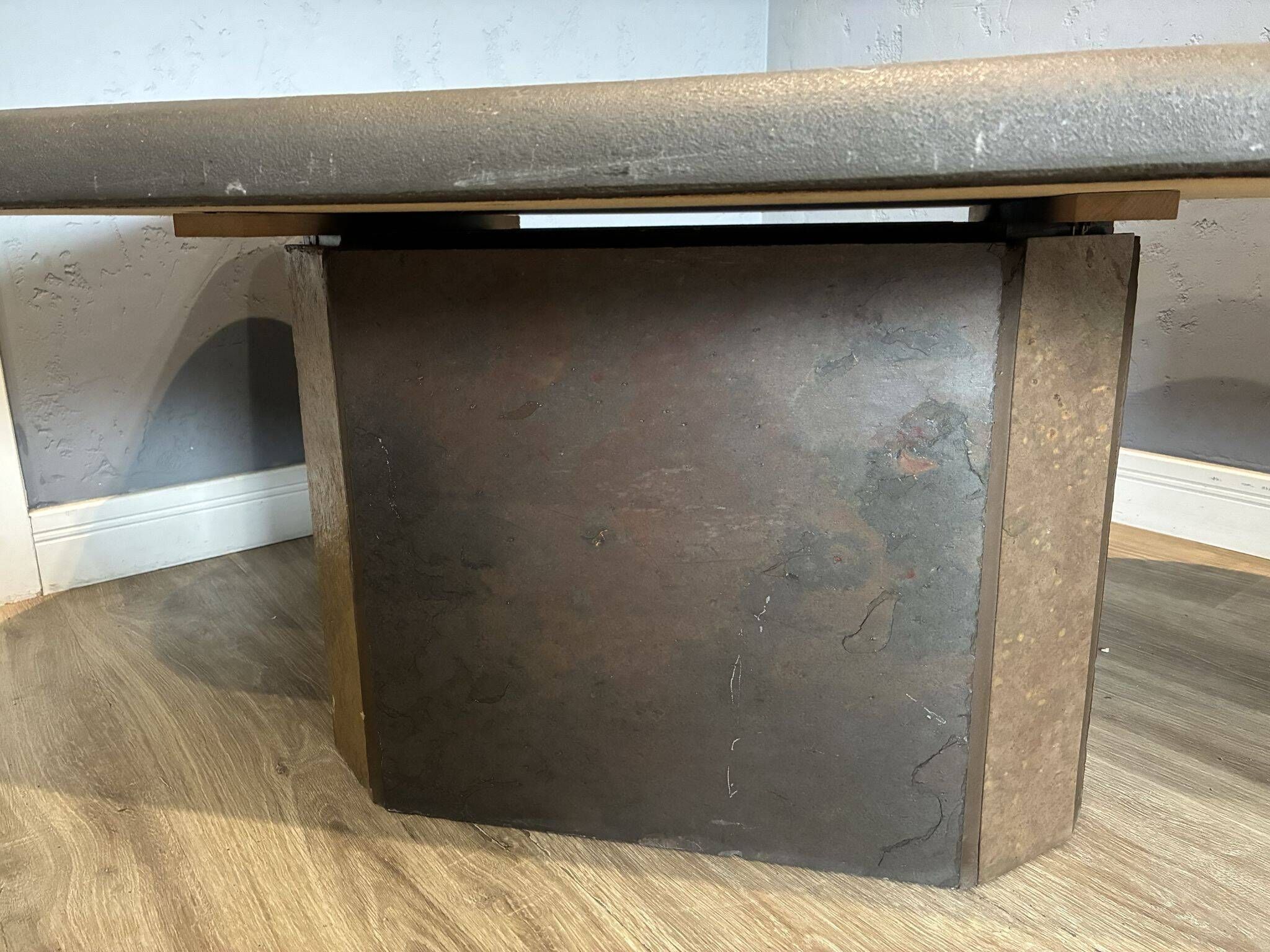 Paul Kingma brutalist coffee table, stone and brass, 1980s