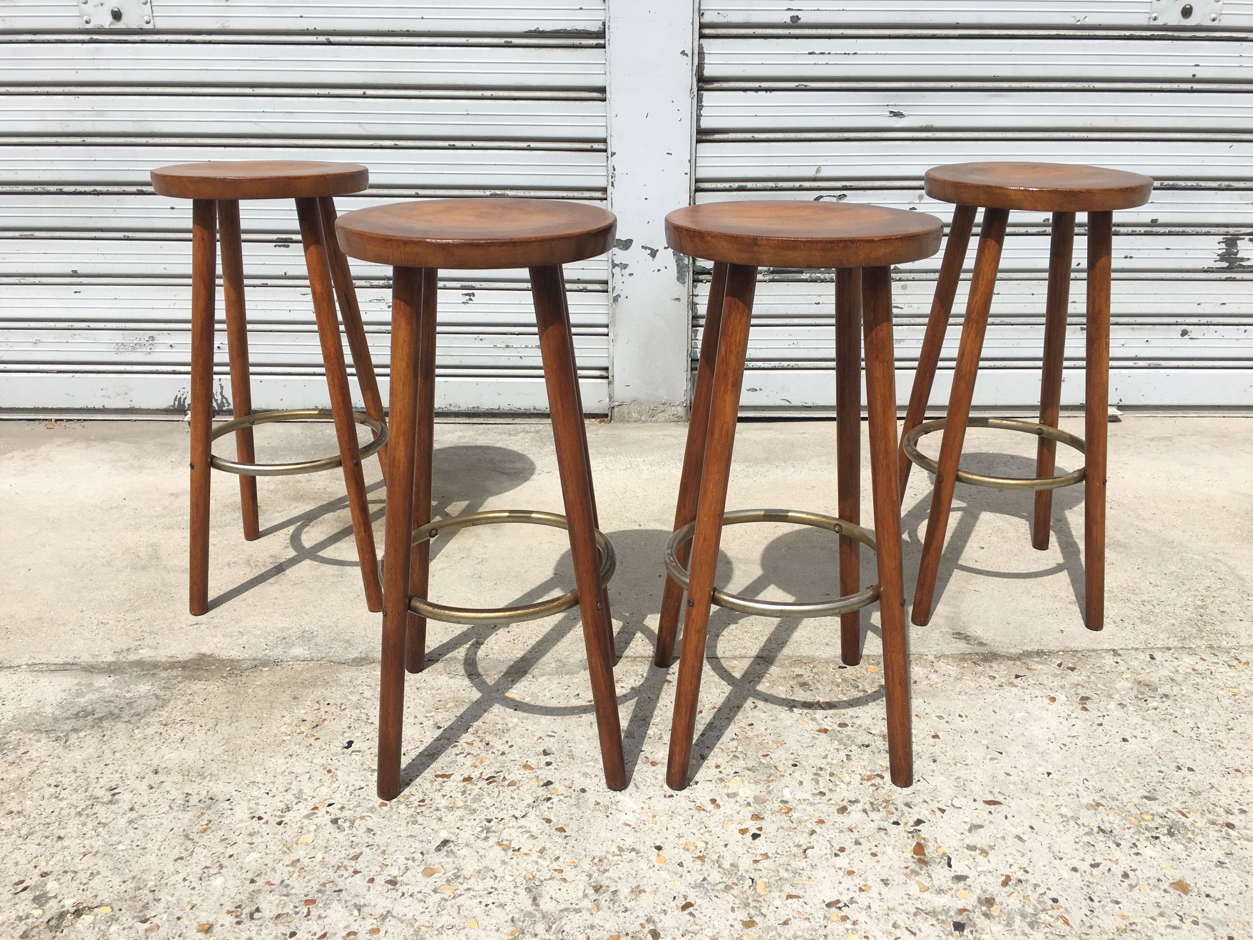 Set of 4 high solid wooden stools