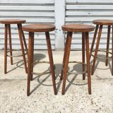 Set of 4 high solid wooden stools