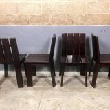 Chaises de salle à manger brutalistes et modernistes des années 70 en bois marron architectural