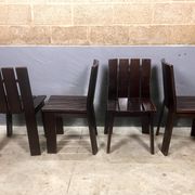 Brutalist and modernist dining chairs from the 1970s in architectural brown wood.