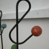 Vintage steel coat rack and wooden ball, treble clef model from the 50s,