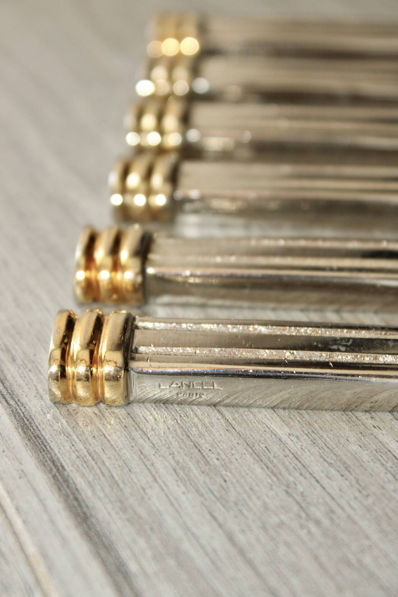 Vintage ribbed silver-plated knife rests Lancel Paris x 6